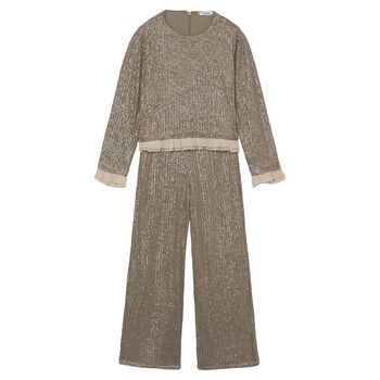 Girls Gold Embellished Sequin Trouser Set